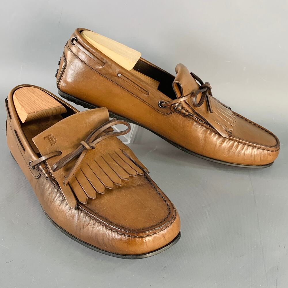 TOD'S Size 8.5 Brown Leather Moccasin Fringed Drivers Loafers